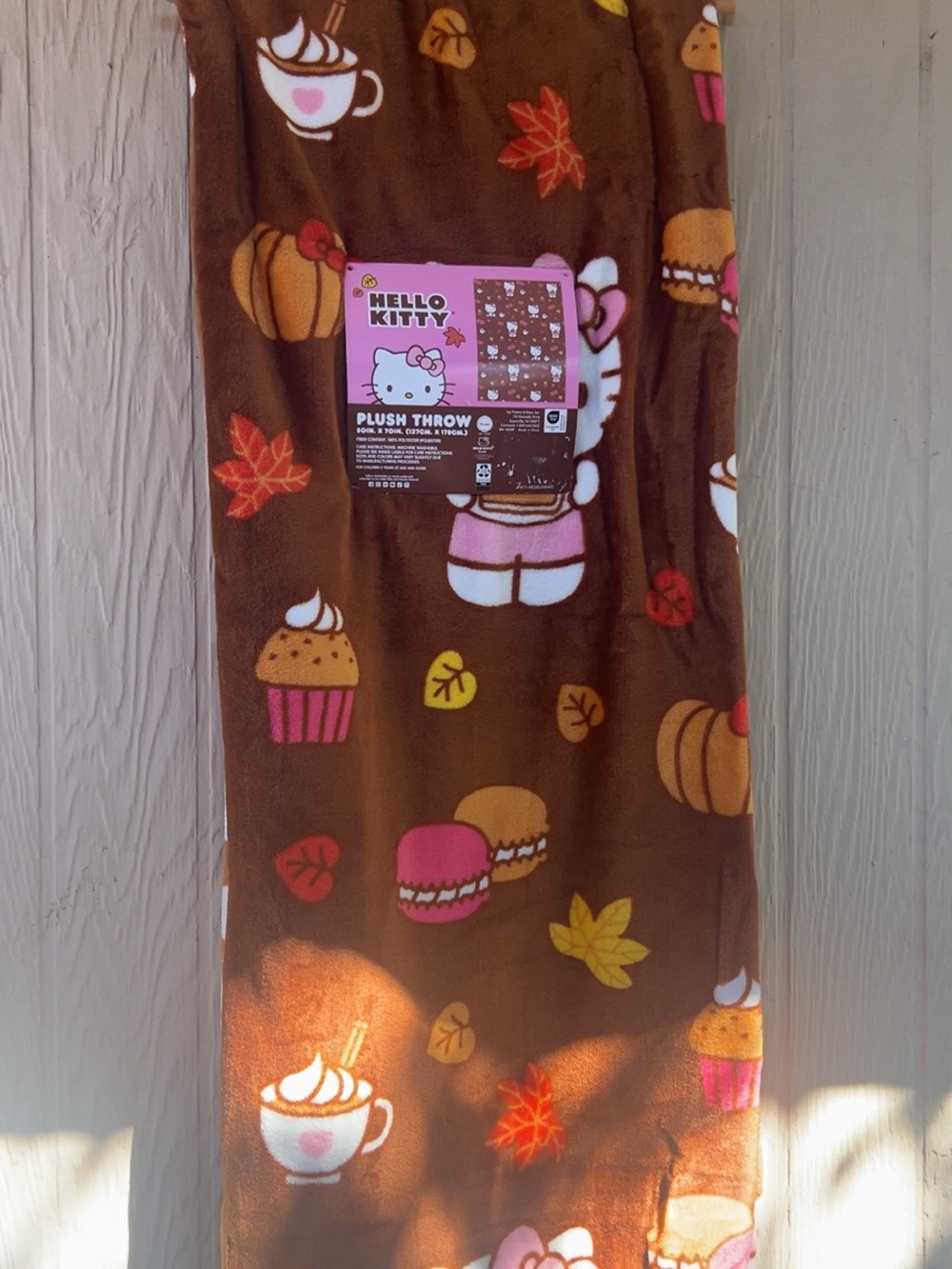Hello Kitty Brown Plush Throw - Autumn Sweets Print